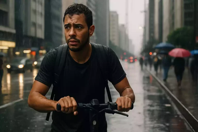 Patinete elétrico na chuva