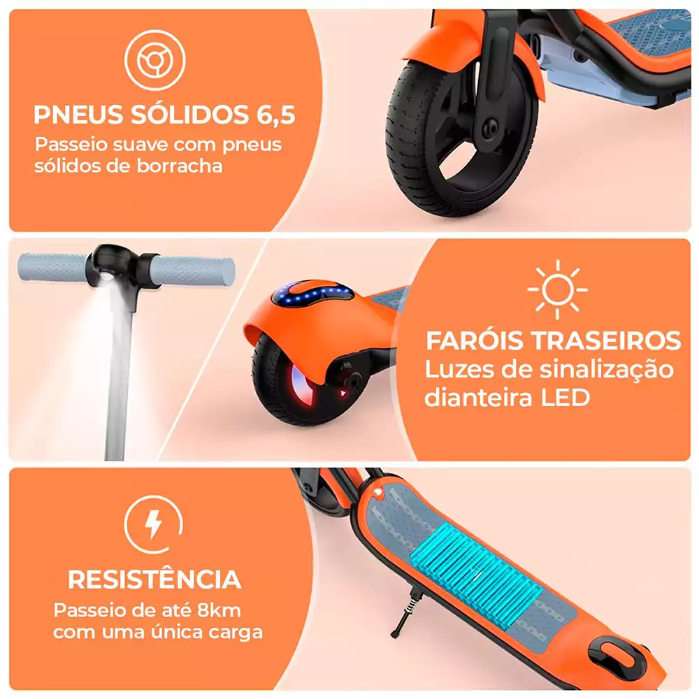 Detalhe técnico do Patinete elétrico Brinovar Led Kids