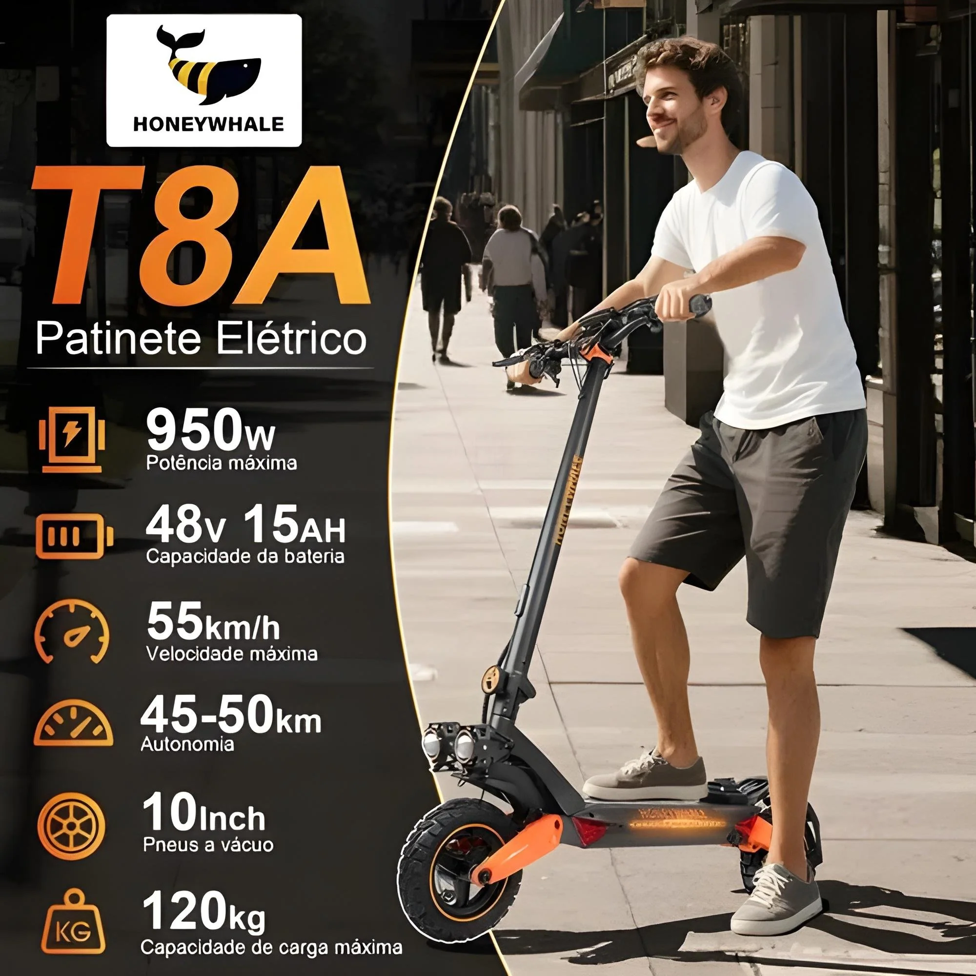 Detalhe técnico do Patinete elétrico Honeywhale T8a