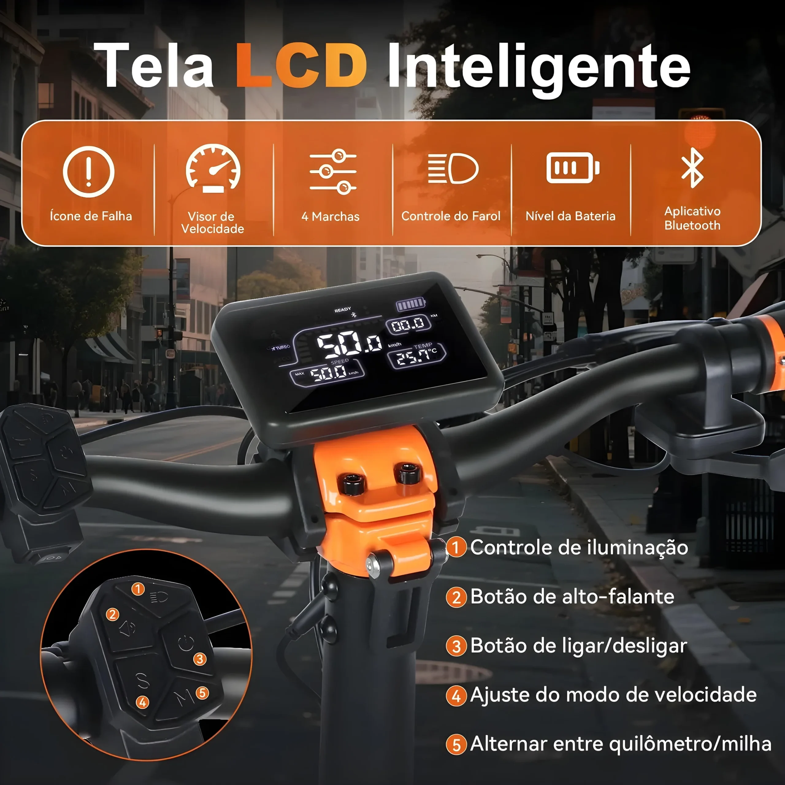 Detalhe técnico do Patinete elétrico Honeywhale T8a