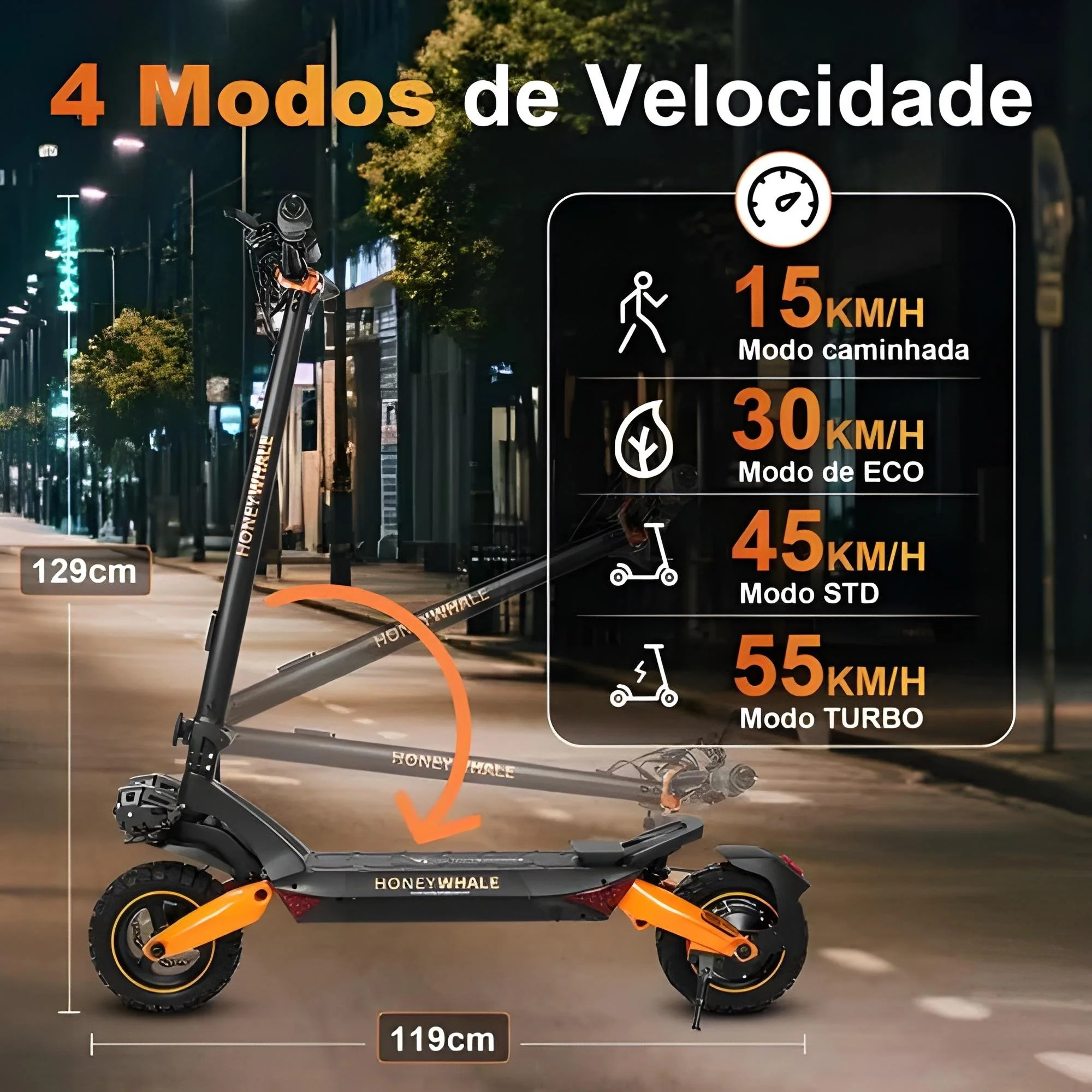 Detalhe técnico do Patinete elétrico Honeywhale T8a