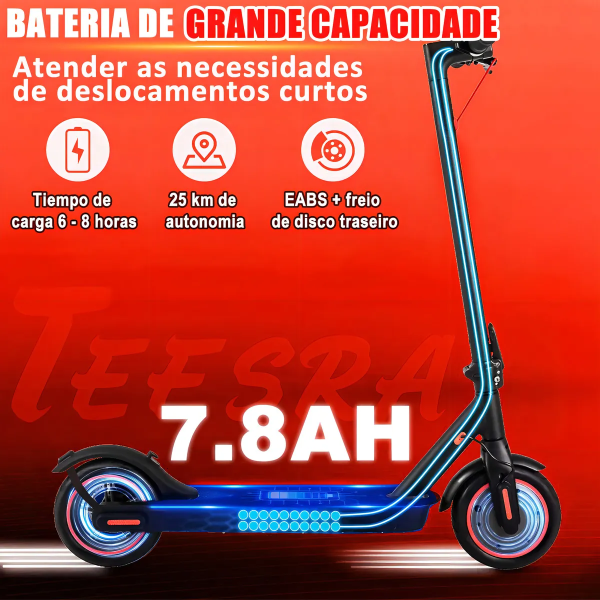 Detalhe técnico do Patinete elétrico Teesra M3 Pro