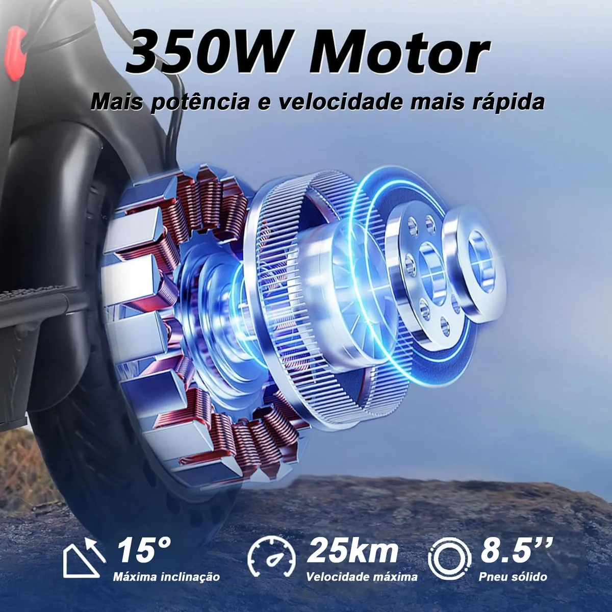 Detalhe técnico do Patinete elétrico BrisaBras D01