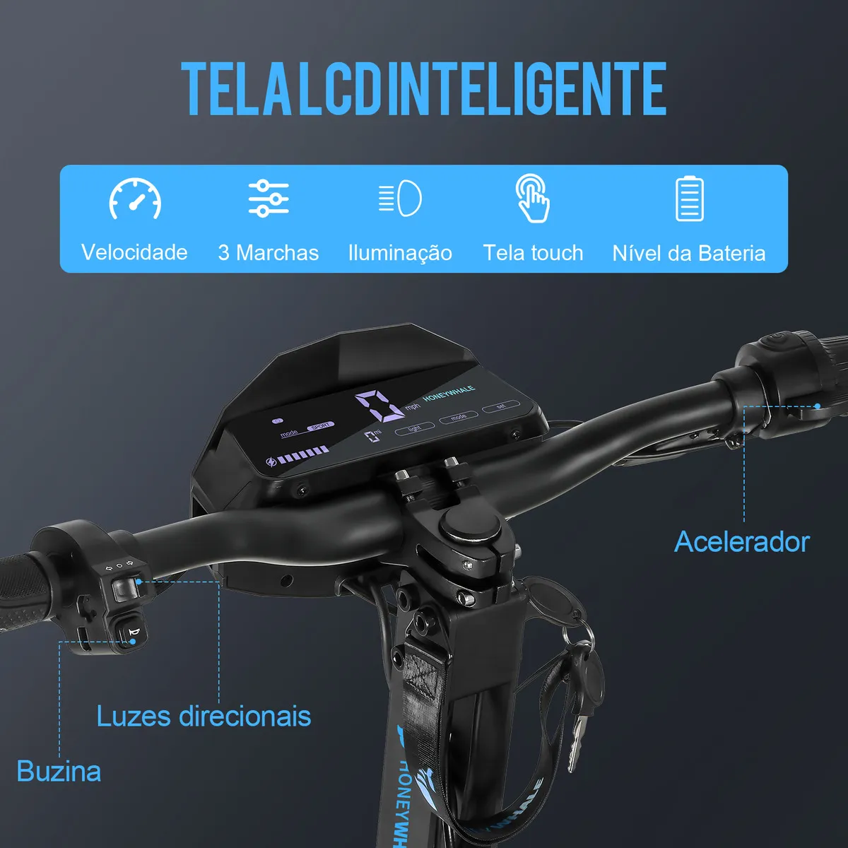 Detalhe técnico do Patinete elétrico Honeywhale H4