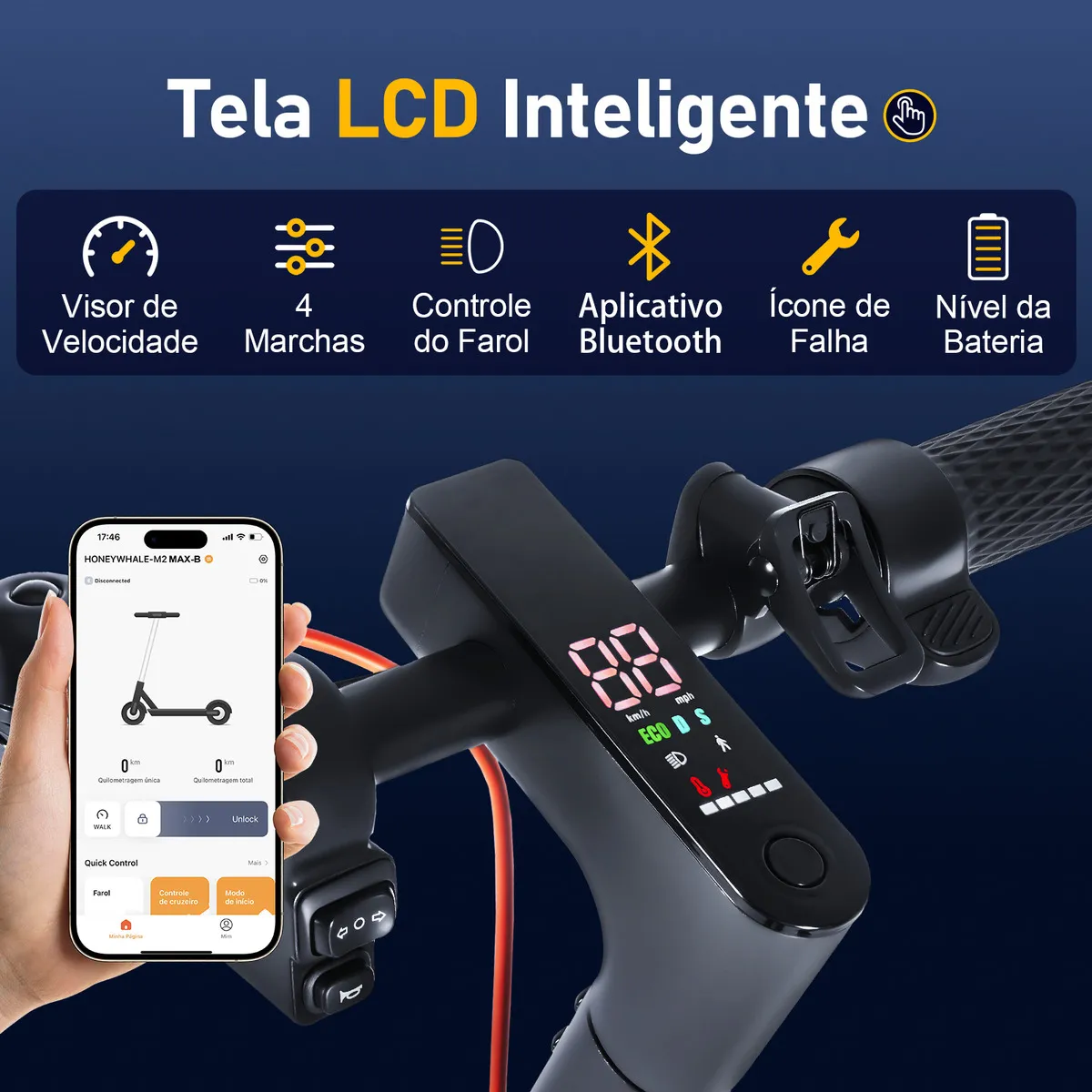 Patinete elétrico Honeywhale M2 Max B com autonomia de 32km e motor de 500W