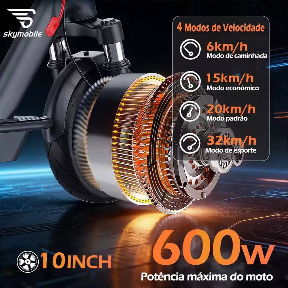 Detalhe técnico do Patinete elétrico Skymobile U6 Max