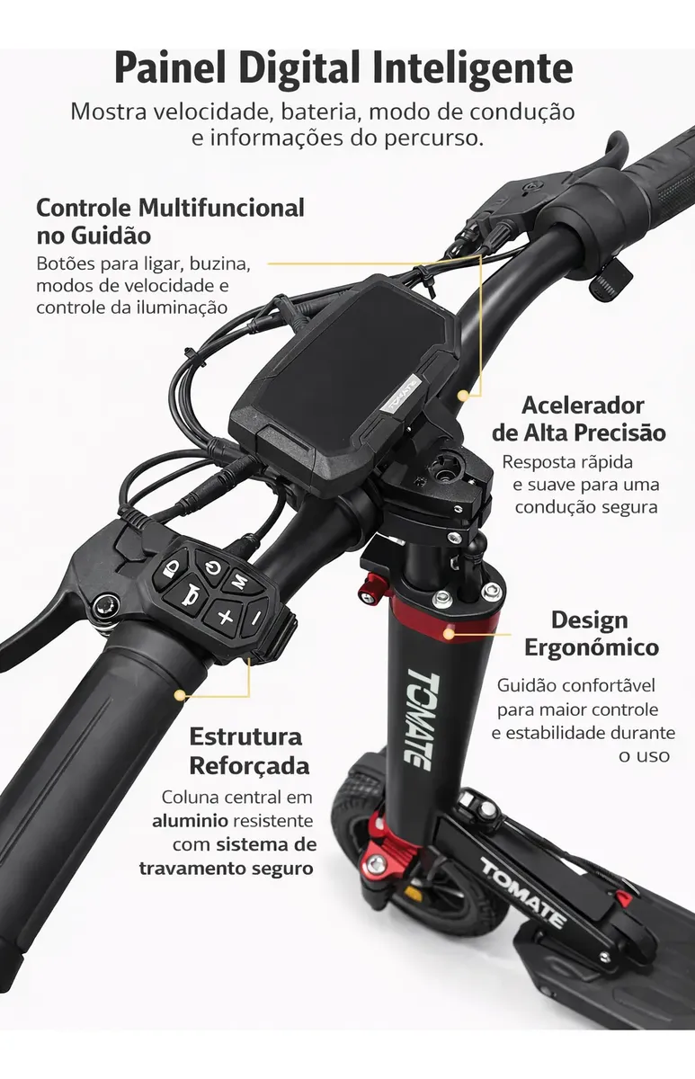 Detalhe técnico do Patinete elétrico TOMATE Mpe 56