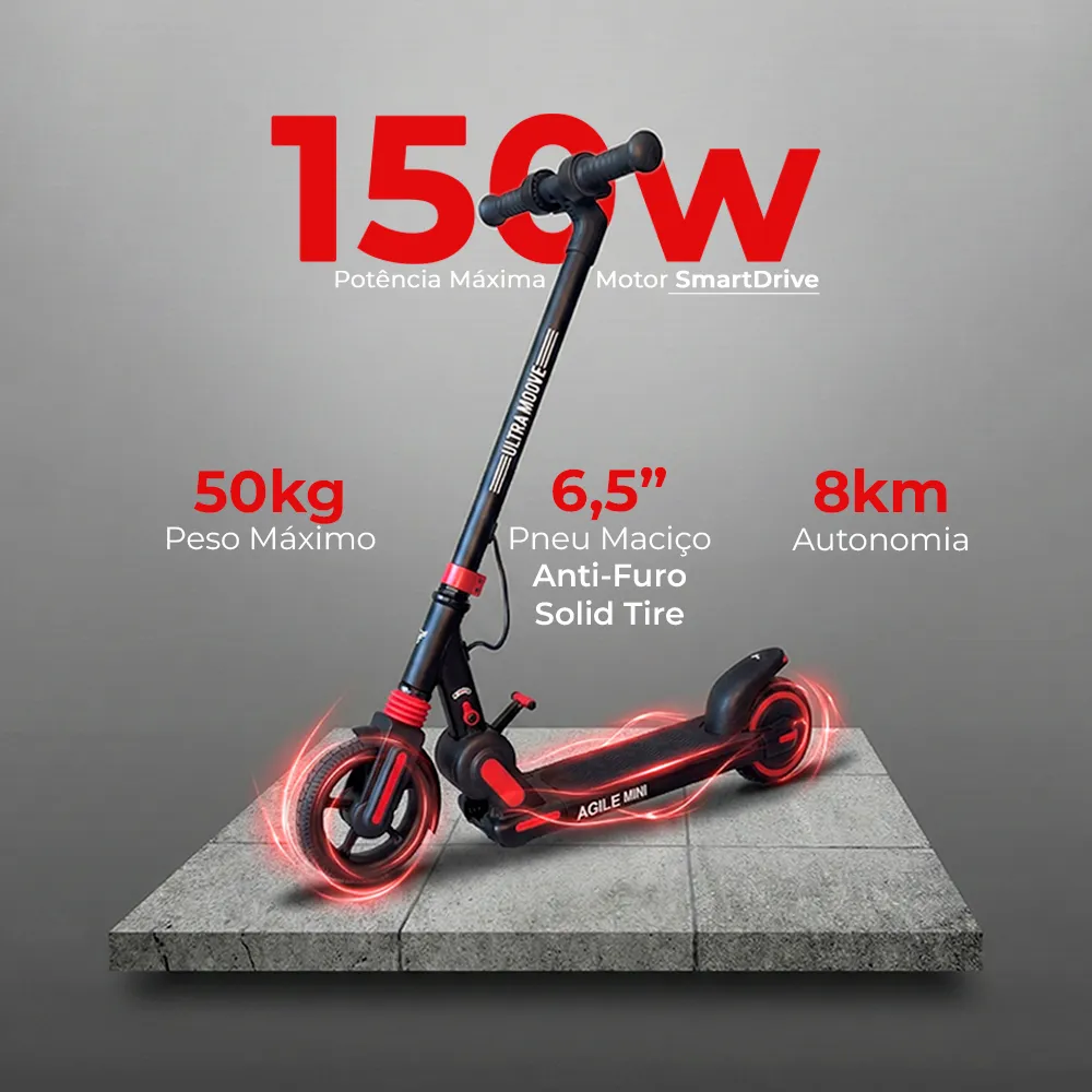 Detalhe técnico do Patinete elétrico Ultra Moove Mini Agile 150w