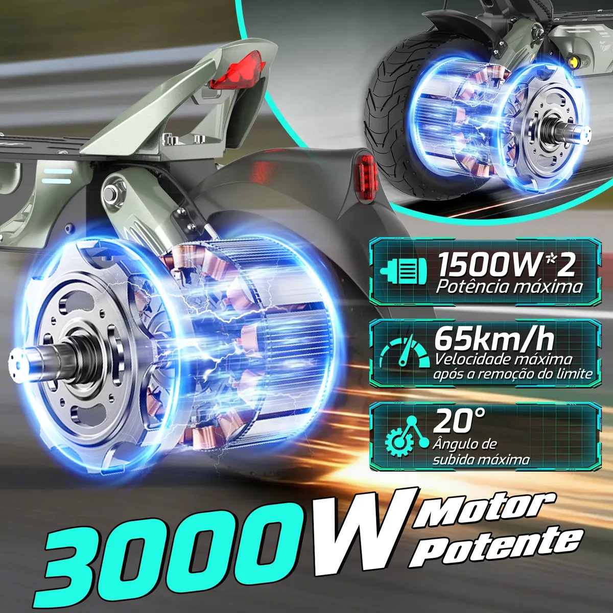 Patinete elétrico Honeywhale Gt1 Mini com autonomia de 70km e motor de 2400W