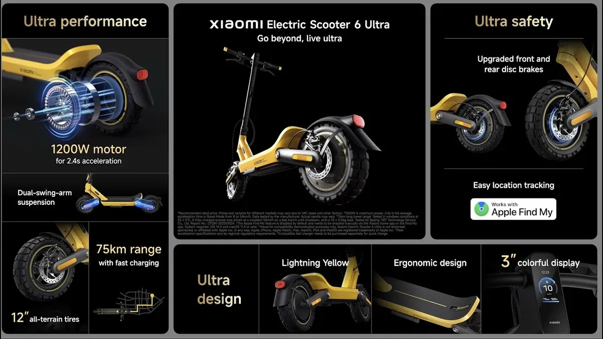 Detalhe técnico do Patinete elétrico Xiaomi 6 Ultra