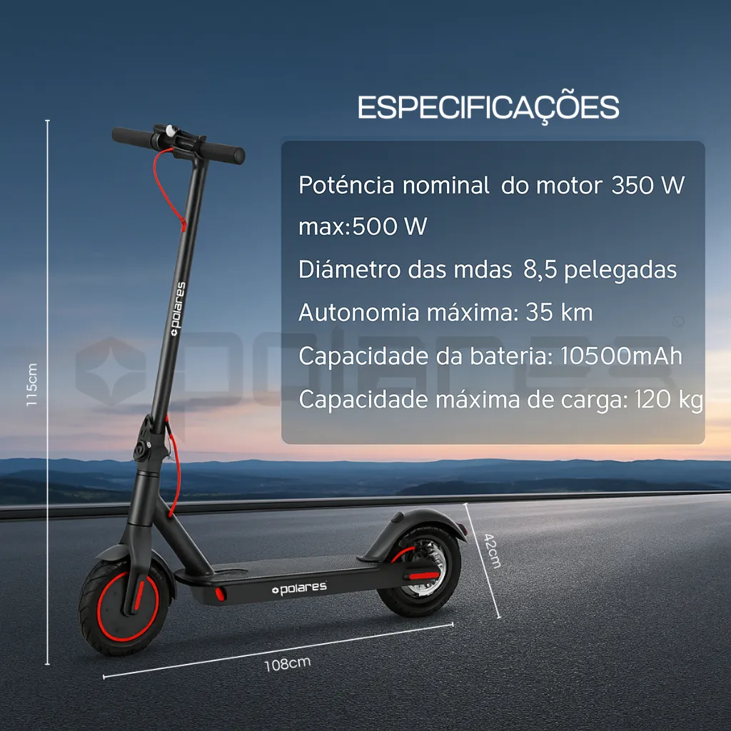 Detalhe técnico do Patinete elétrico Polares Z20 Pro