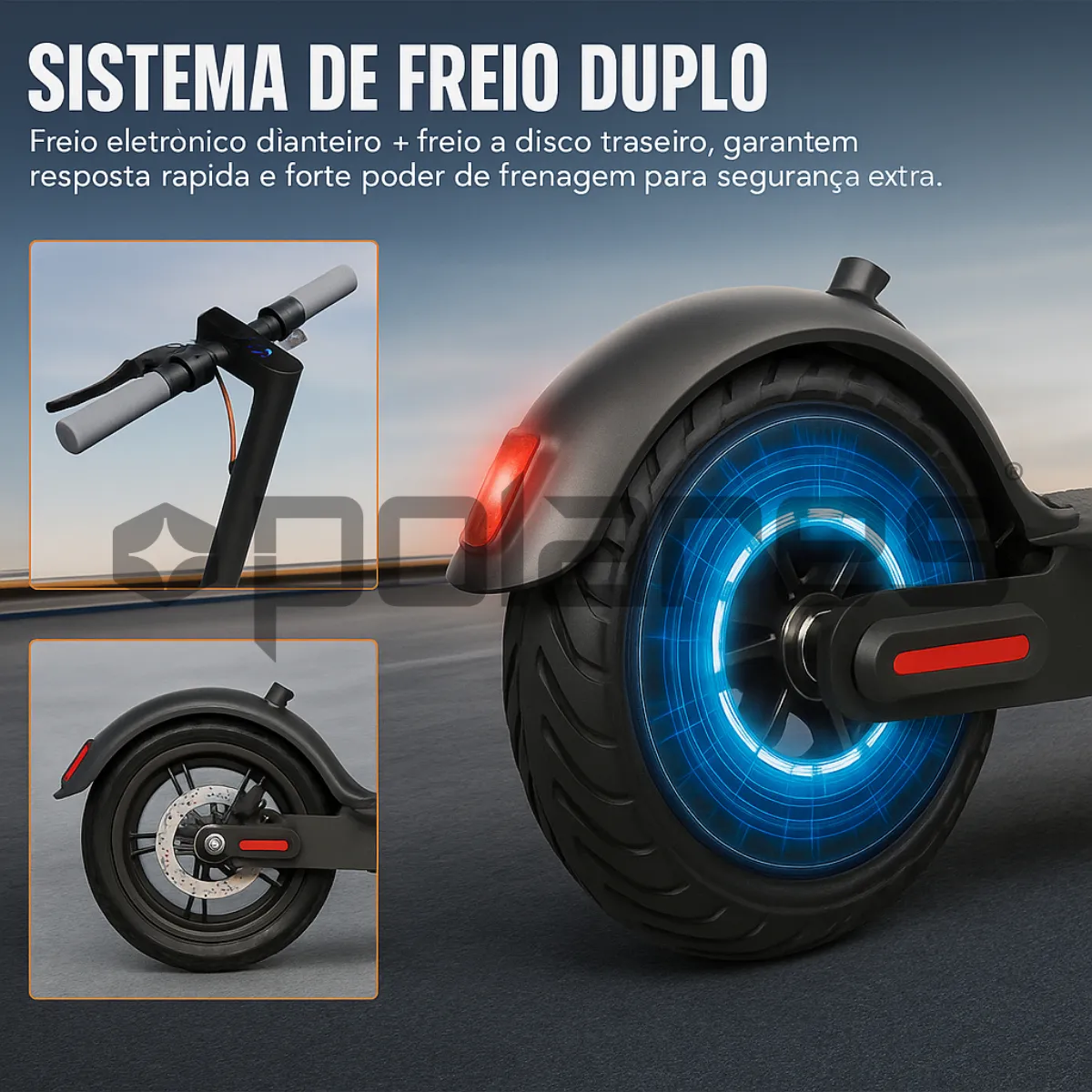 Detalhe técnico do Patinete elétrico Polares Z20 Pro