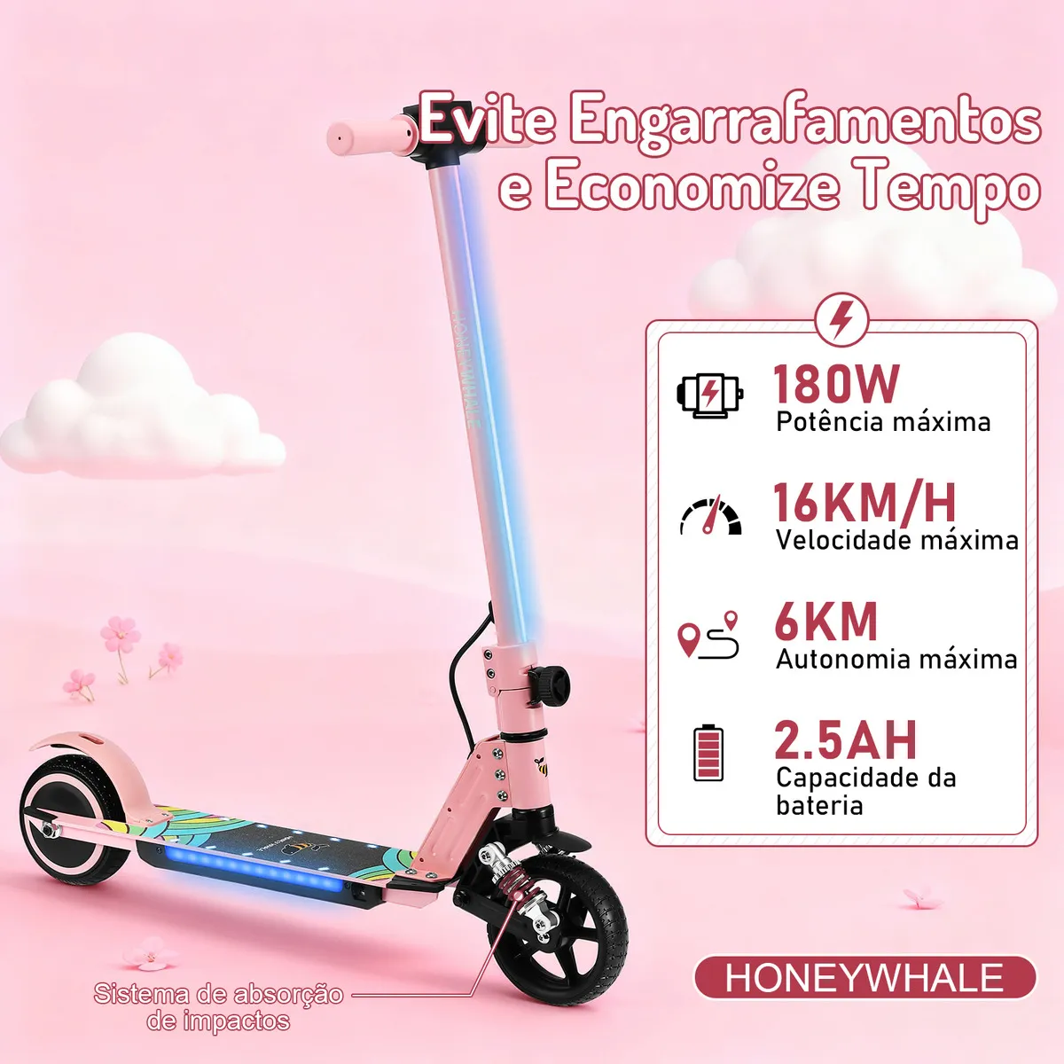 Detalhe técnico do Patinete elétrico Honeywhale E10s