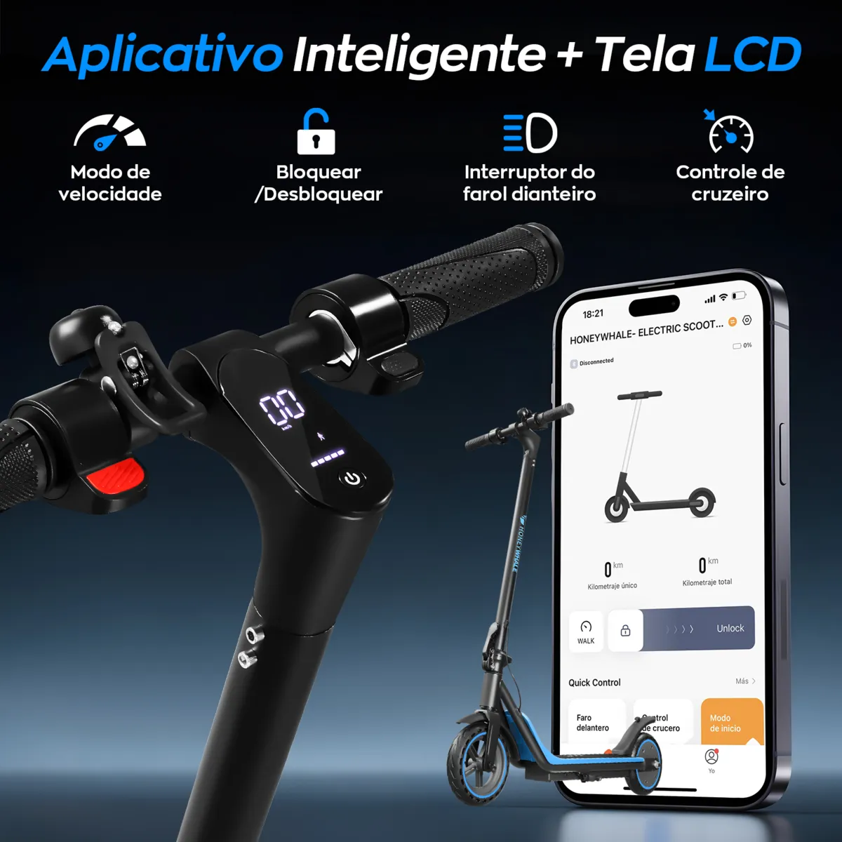 Detalhe técnico do Patinete elétrico Honeywhale M1 Lite