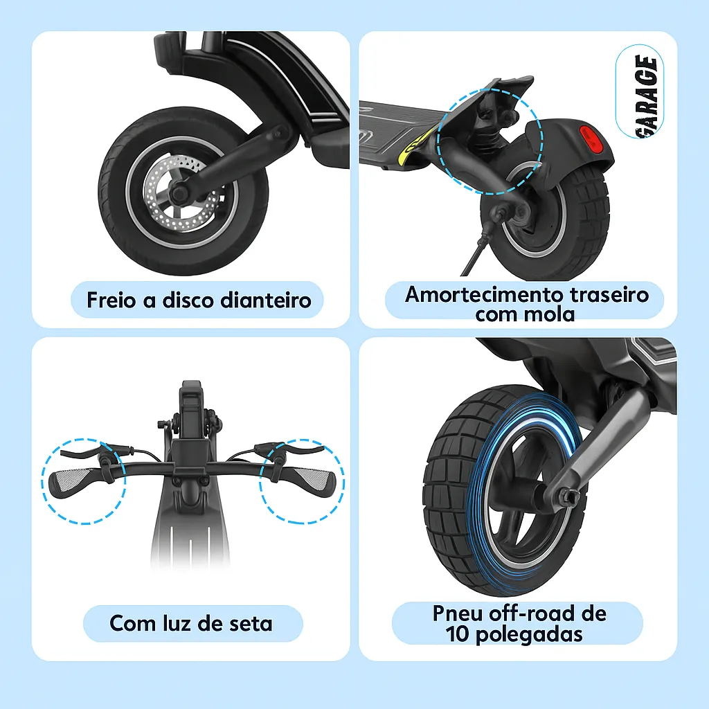 Detalhe técnico do Patinete elétrico Veego T2 Pro