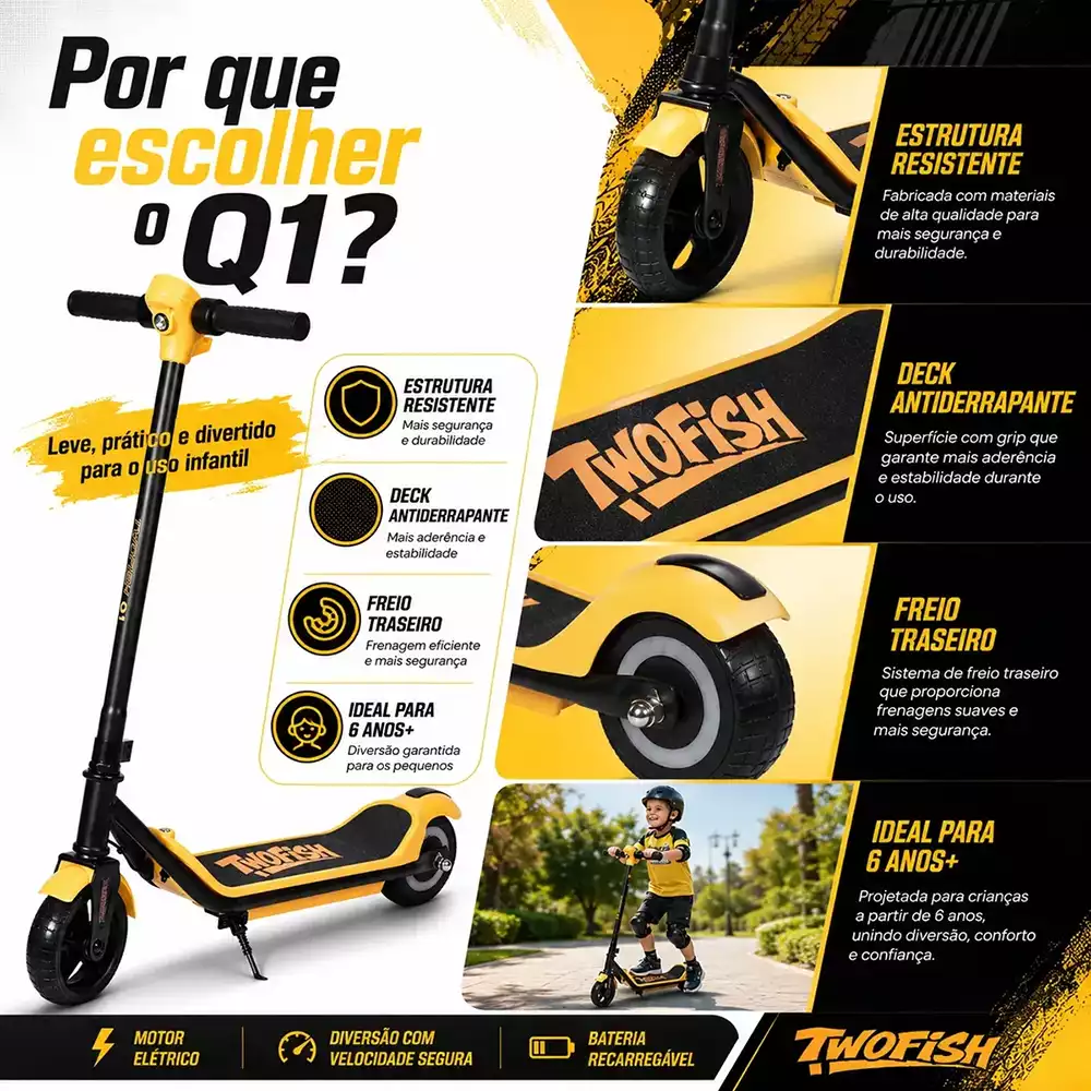 Detalhe técnico do Patinete elétrico TwoFish Q1